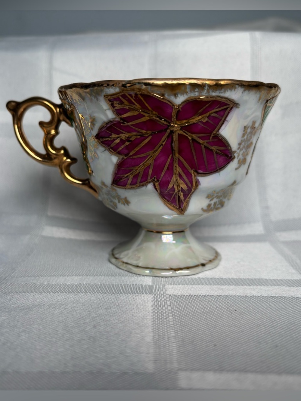 Vintage Pink and Gold Leaf Pedestal Teacup by Fan Crest Japan